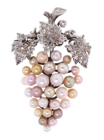 ANTIQUE 14K DIAMOND & PEARL GRAPE CLUSTER PENDANT.