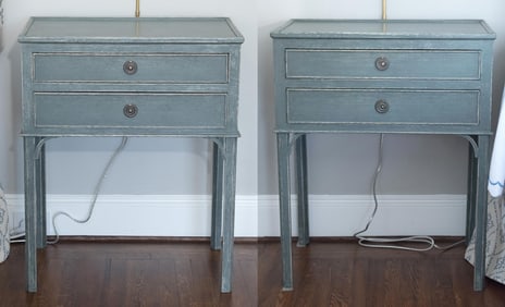 PR. CHELSEA TEXTILES NORDIC BLUE BEDSIDE STANDS.