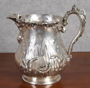 19TH C. GORHAM COIN SILVER PITCHER.