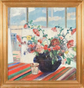 VINTAGE OIL ON CANVAS, VASE OF FLOWERS.