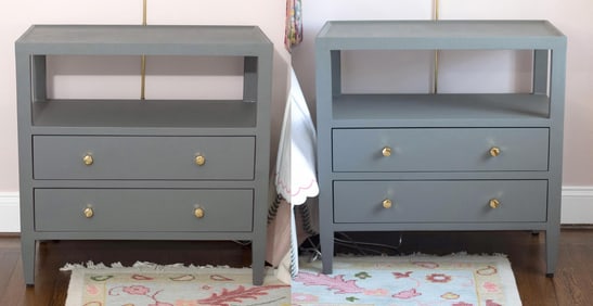 CHELSEA TEXTILES NORDIC BLUE PAINTED BEDSIDE STANDS.