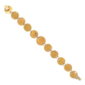 ANTIQUE GOLD LIBERTY COIN BRACELET W/ ENGRAVINGS.