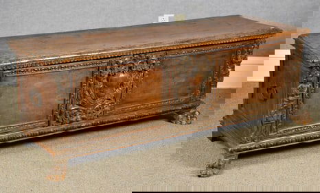 EARLY ITALIAN WALNUT CASSONE.