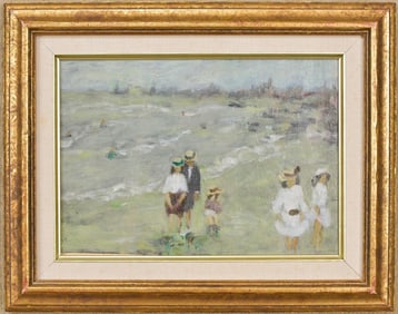 OIL ON BOARD, BEACH SCENE, ATTRIB GABRIEL SPAT.
