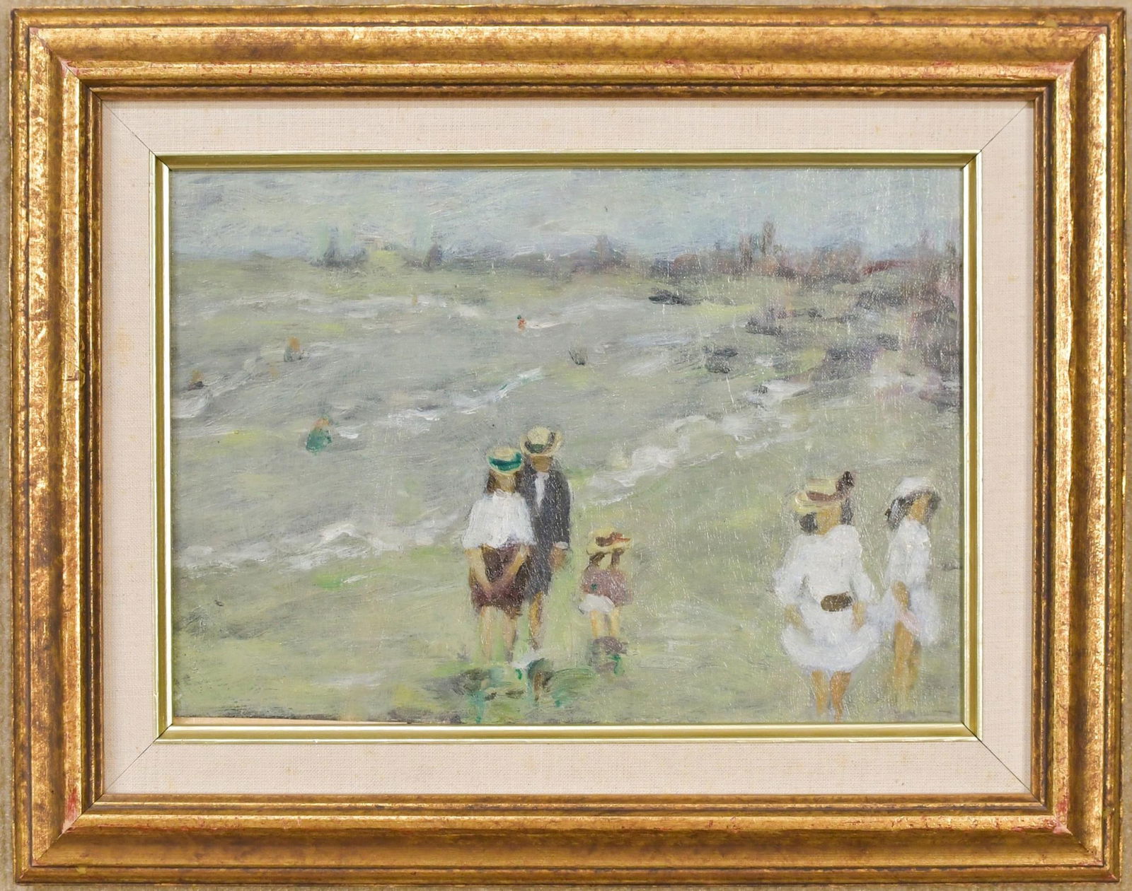 OIL ON BOARD, BEACH SCENE, ATTRIB GABRIEL SPAT. (1 of 7)