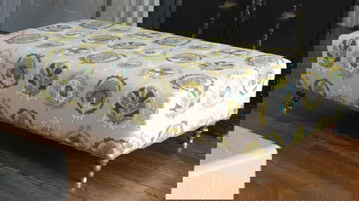 LARGE CUSTOM DAULA SUMAC UPHOLSTERED OTTOMAN.