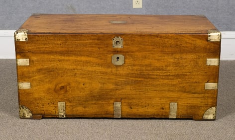 19TH C. BRASS BOUND CAMPHOR WOOD TRUNK.