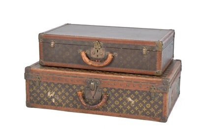 TWO VINTAGE LOUIS VUITTON HARD CASE SUITCASES.