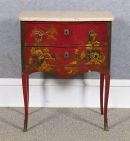 ANTIQUE FRENCH CHINOISERIE MARBLE TOP STAND.