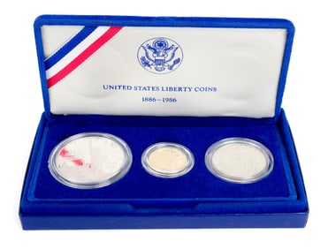 1986 STATUE OF LIBERTY THREE PIECE PROOF SET, 2 OF 2.