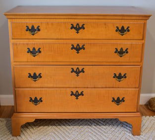 ELDRED WHEELER TIGER MAPLE CHEST WITH FILE DRAWER.