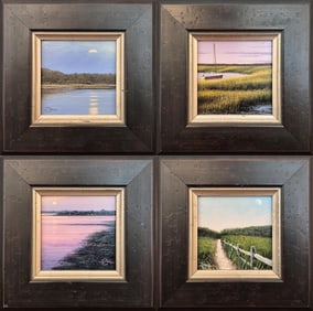 FOUR DEL-BOURREE BACH OILS, LANDSCAPES.