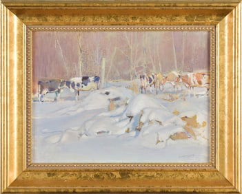 BRIAN SWEETLAND OIL, MOREY'S COWS WINTER.