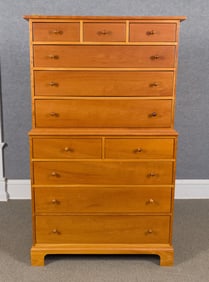 FINE 20TH C. CHERRY CHEST ON CHEST.