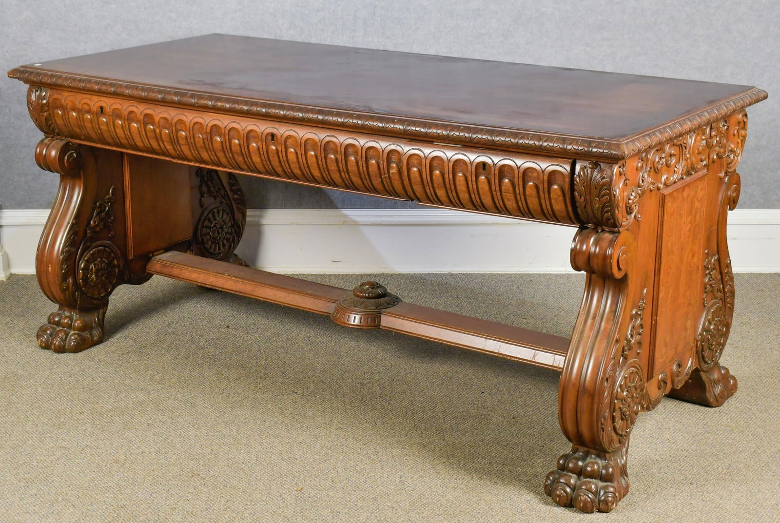 ANTIQUE CARVED MAHOGANY LIBRARY TABLE (1 of 15)