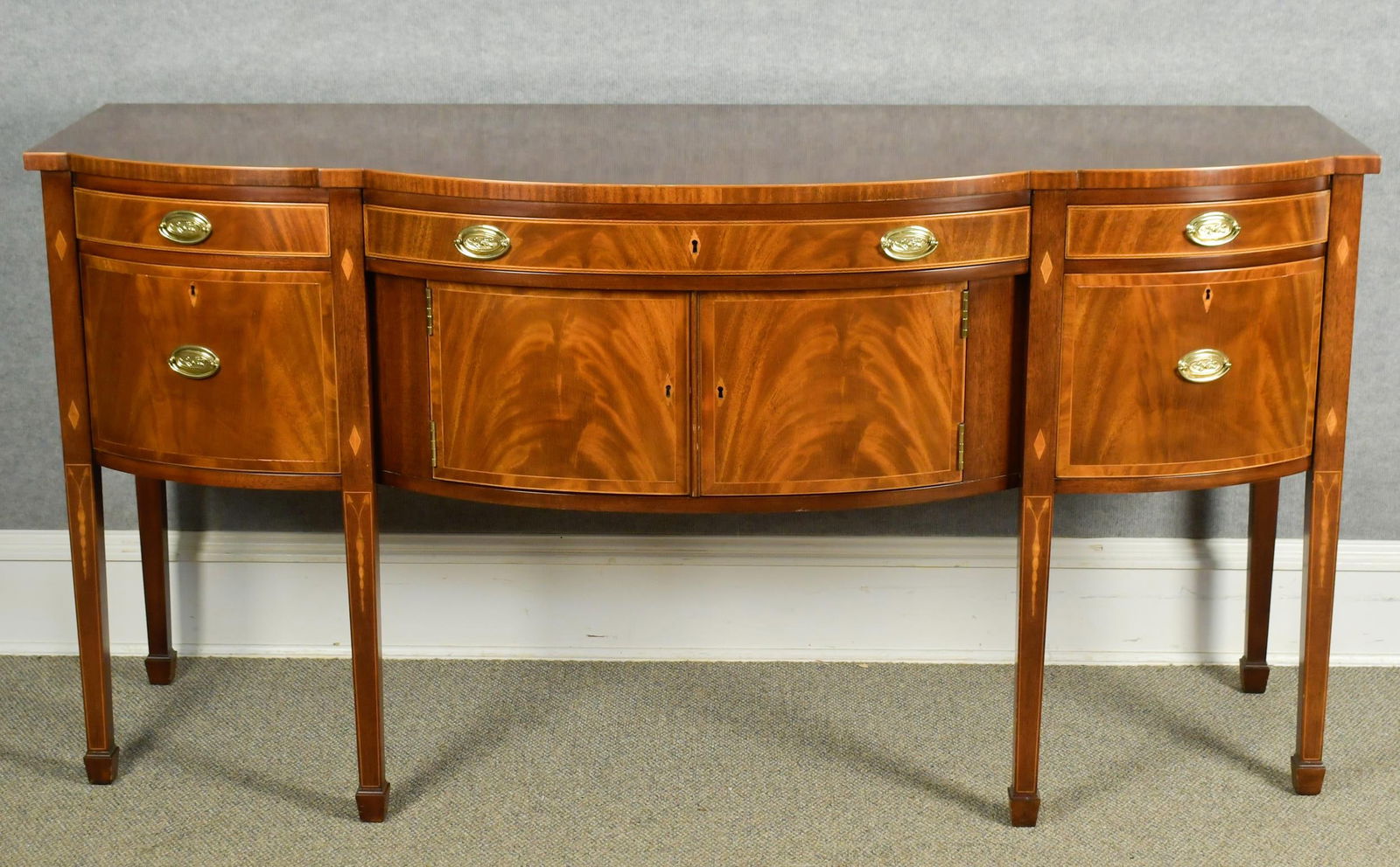 FINE KINDEL INLAID MAHOGANY SIDEBOARD. (1 of 14)
