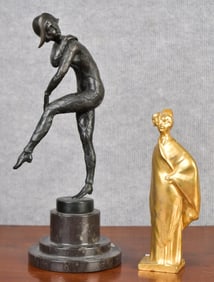 TWO ART DECO STYLE BRONZE SCULPTURES.