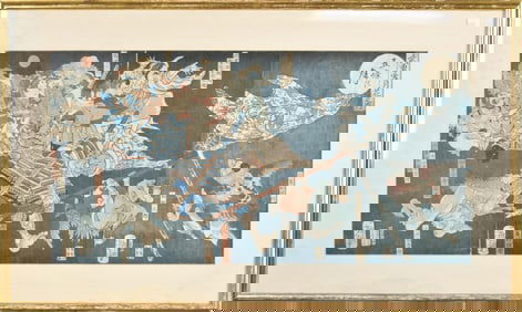 TAISO YOSHITOSHI WOODBLOCK, THE MOON ON GOJO BRIDGE.