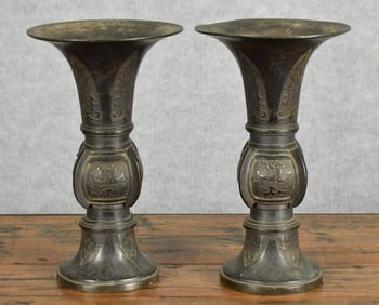 ANTIQUE CHINESE BRONZE GU VASES.