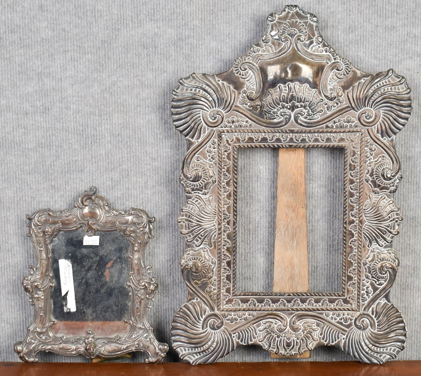 TWO ANTIQUE EUROPEAN SILVER DRESSER MIRROR FRAMES. (1 of 7)