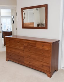 CHERRY DOUBLE DRESSER AND MIRROR.