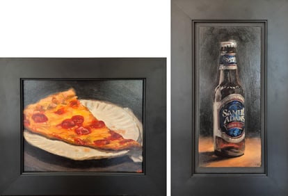 TWO SHAWN KENNEY OILS, PIZZA AND BEER.
