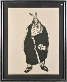 FRITZ SCHOLDER PENCIL SIGNED LITHO, WAITING INDIAN.