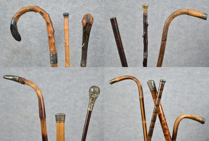 12 ANTIQUE WALKING STICK AND CANES.