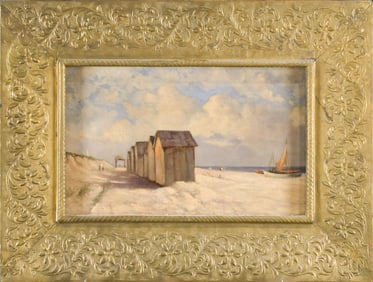 20TH C. OIL, BEACH SCENE.