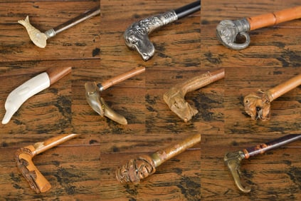 TEN WALKING STICKS AND CANES, FIGURAL.