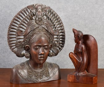 TWO VINTAGE BALINESE WOOD CARVINGS.