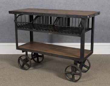 VINTAGE ROLLING INDUSTRIAL CART WITH BINS.