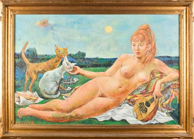 MARIANNE GASTON OIL, NUDE WITH CATS.