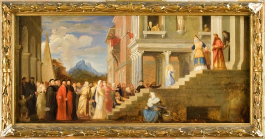 19TH C. OIL, COPY OF TITIAN’S PRESENTATION.