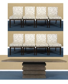 CONTEMPORARY DINING TABLE AND CHAIRS.