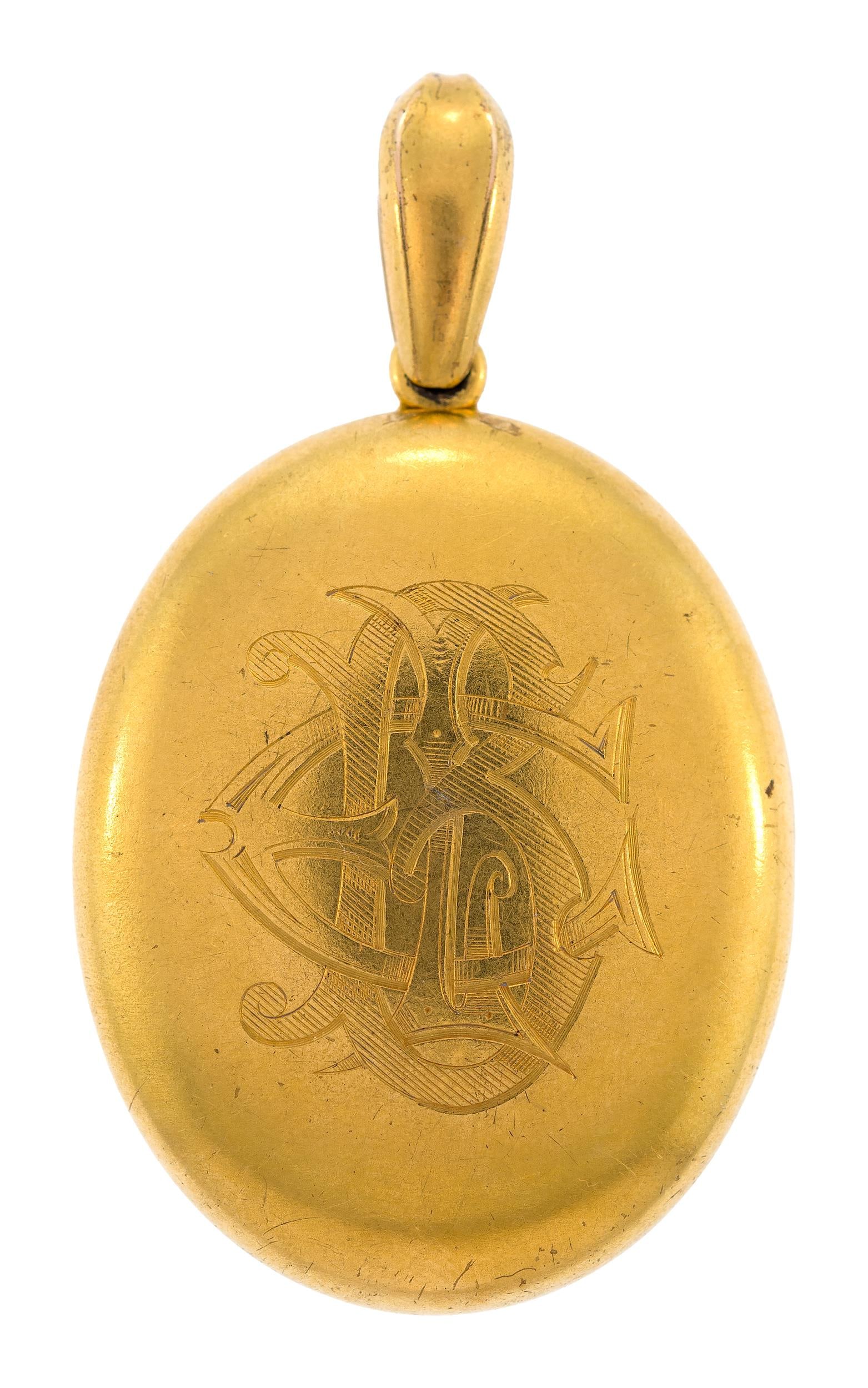 ANTIQUE GOLD LOCKET W/ MONOGRAM.