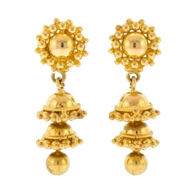 22K GOLD JHUMKA OR BELL DANGLE EARRINGS.