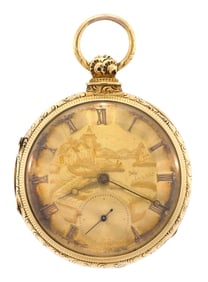 ANTIQUE 18K GOLD KEY WIND POCKET WATCH.