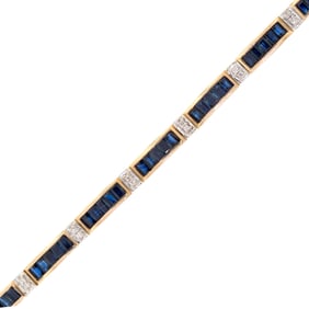 14K GOLD BLUE SAPPHIRE & DIAMOND BRACELET.