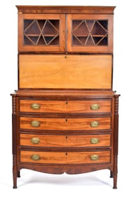 19TH C. PORTSMOUTH BOWFRONT CHEST WITH SECRETARY TOP.