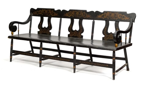 19TH C. PA PAINTED DEACONS BENCH.