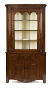 FEDERAL CHERRY CORNER CUPBOARD.
