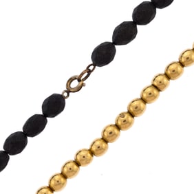VICTORIAN 18K GOLD & WOOD BEAD NECKLACE.