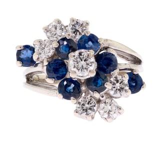 VINTAGE 14K GOLD SAPPHIRE & DIAMOND COCKTAIL RING.