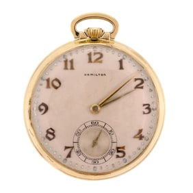 VINATGE 14K GOLD HAMILTON DRESS POCKET WATCH.