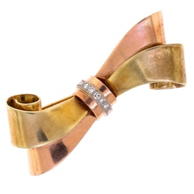 RETRO 14K ROSE & YELLOW GOLD DIAMOND BOW PIN.
