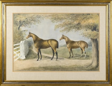 ANTIQUE ENGLISH SCHOOL WATERCOLOR, EQUESTRIAN.