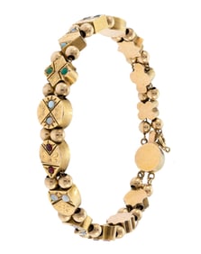 VICTORIAN 14K GOLD SLIDE BRACELET W/ GEMSTONES.