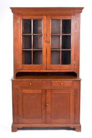 19TH C. AMERICAN CHERRY SET BACK CUPBOARD.