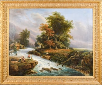 LG. 19TH C. AMERICAN AUTUMN LANDSCAPE OIL PAINTING.